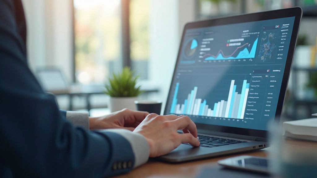 Профессиональный аналитик работает с дашбордом маркетинг-метрик на экране ноутбука