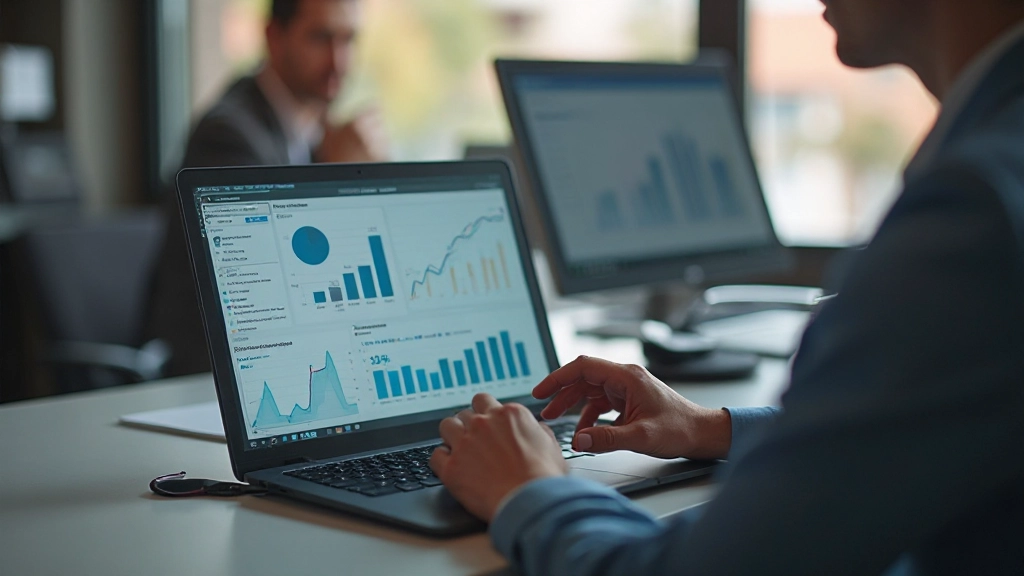 Визуализация концепции маркетинг-аналитики с графиками и метриками на экране компьютера