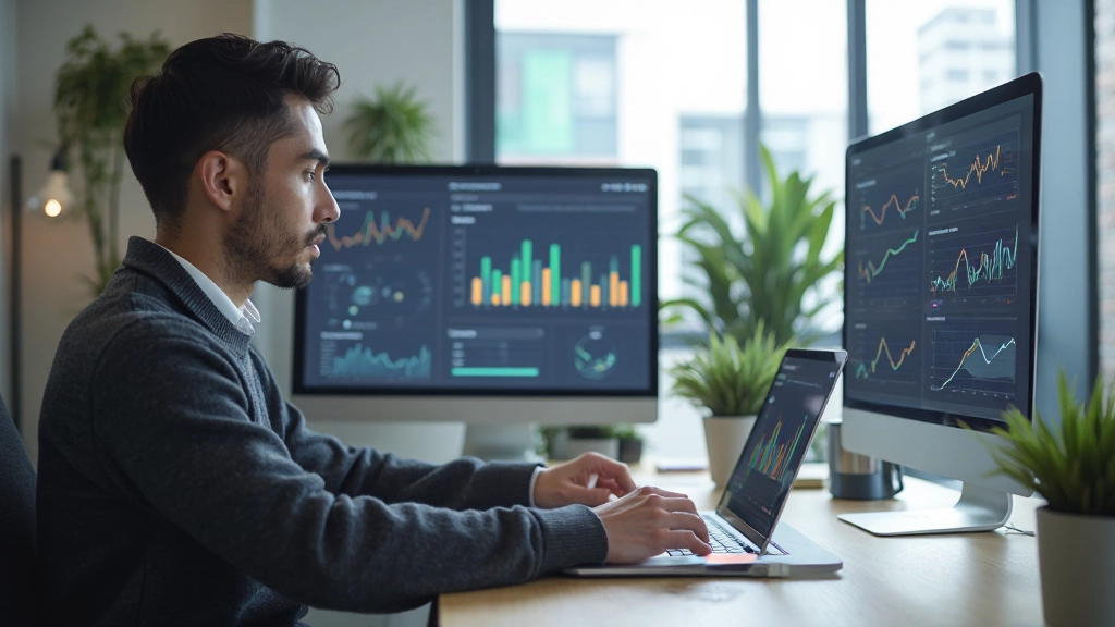 Человек анализирует данные веб-сайта на планшете и ноутбуке одновременно